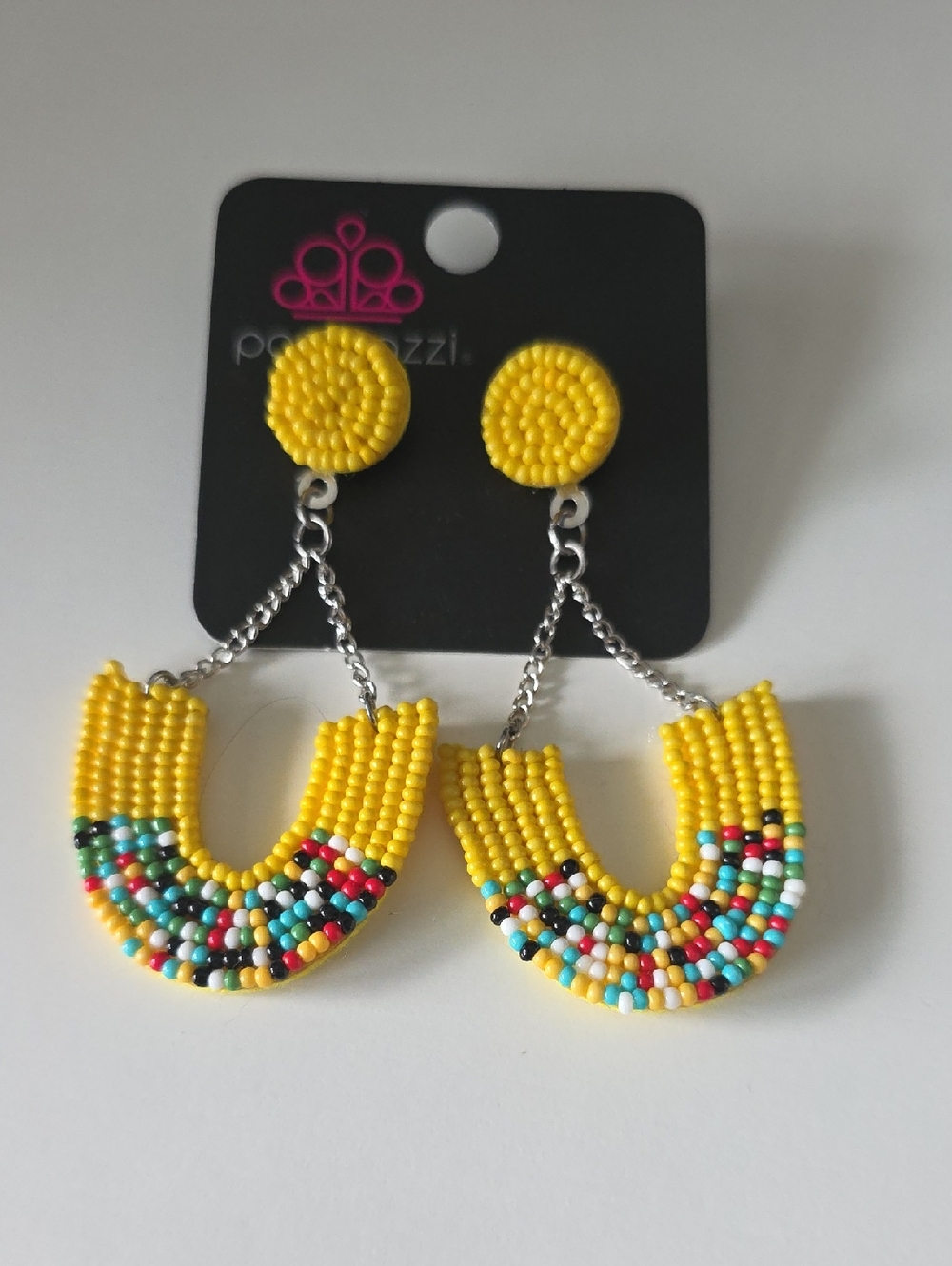Paparazzi Yellow Multicolor Seed Bead Dangle Earrings